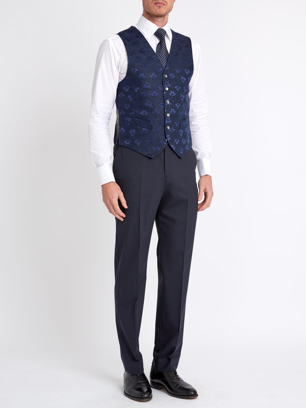 Favourbrook Navy Sweet Pea Linen Single Breasted Waistcoat