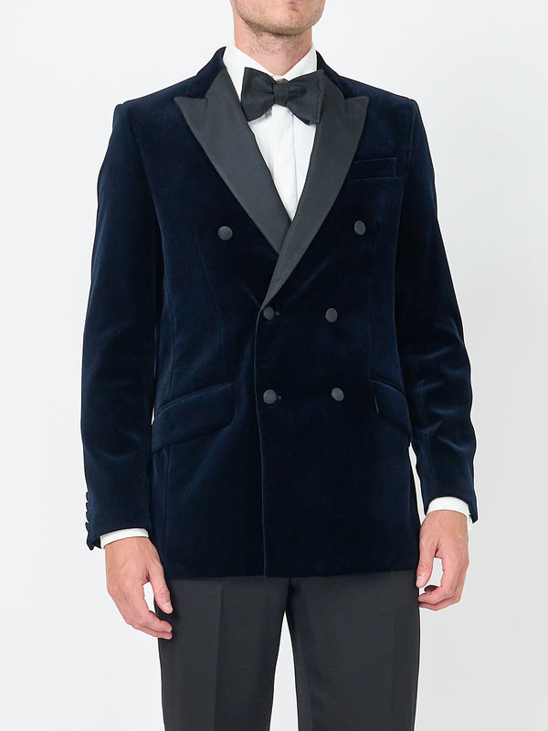 Favourbrook Navy Velvet Cotton Double Breasted Dinner Jacket
