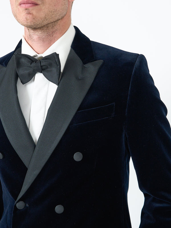Favourbrook Navy Velvet Cotton Double Breasted Dinner Jacket