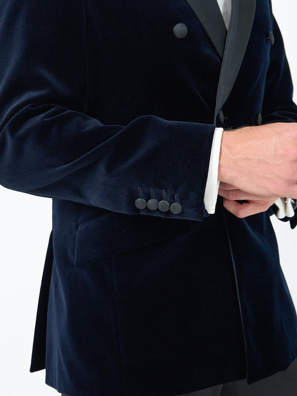Favourbrook Navy Velvet Cotton Double Breasted Dinner Jacket