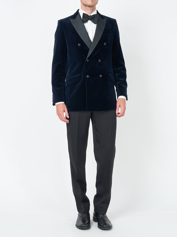 favourbrook Navy Velvet Cotton Double Breasted Dinner Jacket