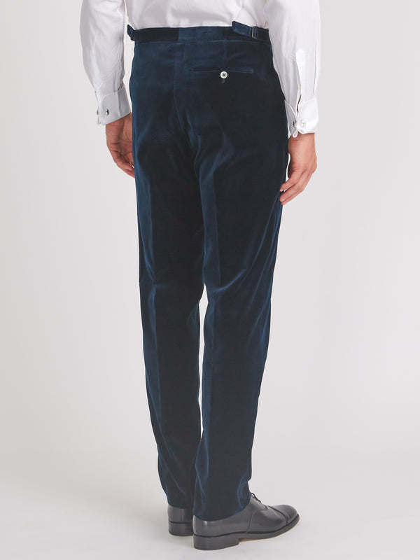 Favourbrook Navy Velvet Cotton Flat Front Dress Trouser