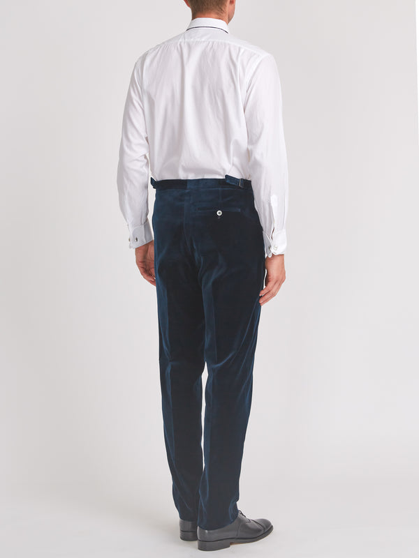 Favourbrook Navy Velvet Cotton Flat Front Dress Trouser