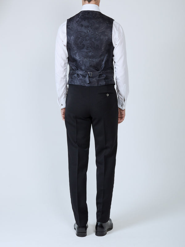 Favourbrook Navy Velvet Cotton Single Breasted 4 Button Waistcoat With Piping