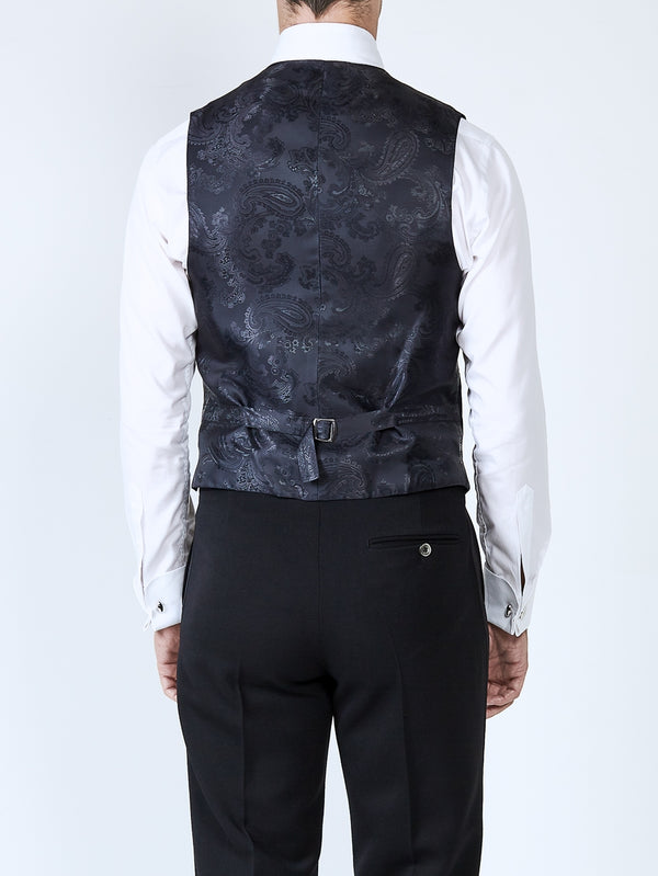 Favourbrook Navy Velvet Cotton Single Breasted 4 Button Waistcoat With Piping