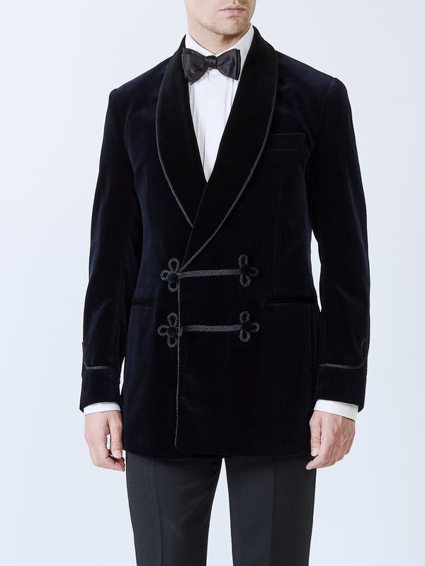 Favourbrook Navy Velvet Double Breasted Smoking Jacket