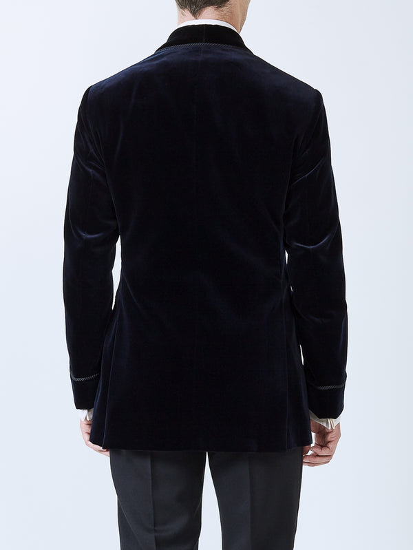 Favourbrook Navy Velvet Double Breasted Smoking Jacket