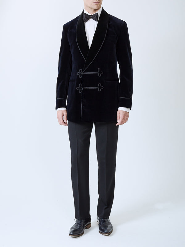 favourbrook Navy Velvet Double Breasted Smoking Jacket