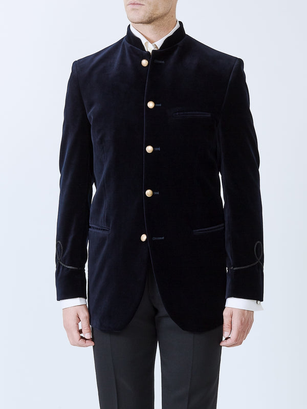 Favourbrook Navy Velvet Nehru Jacket With Frogging On Sleeve