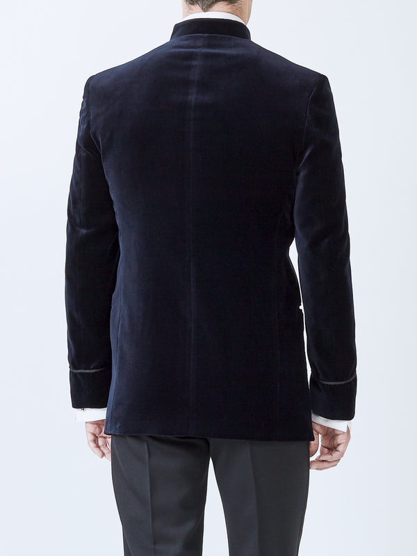 Favourbrook Navy Velvet Nehru Jacket With Frogging On Sleeve