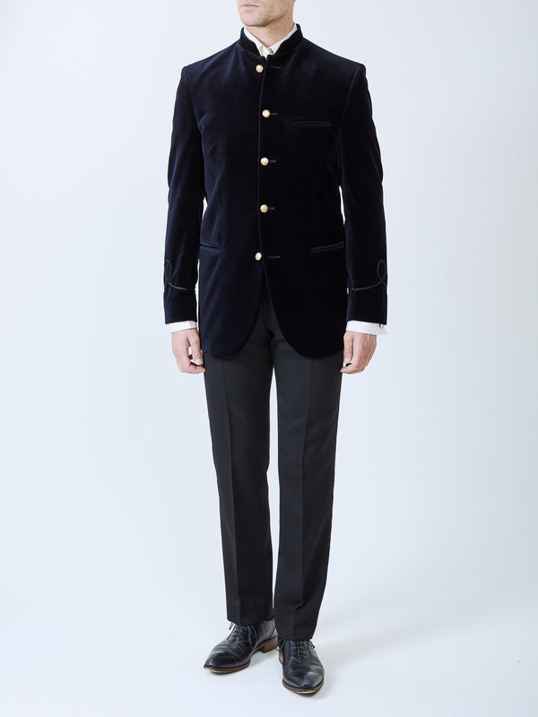 favourbrook Navy Velvet Nehru Jacket with Frogging on Sleeve