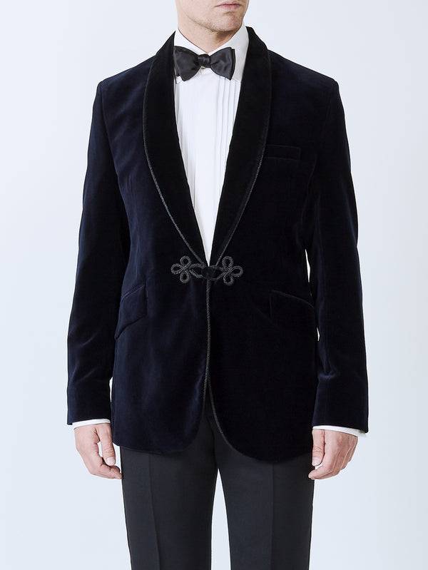 Favourbrook Navy Velvet Single Breasted Grosvenor Smoking Jacket