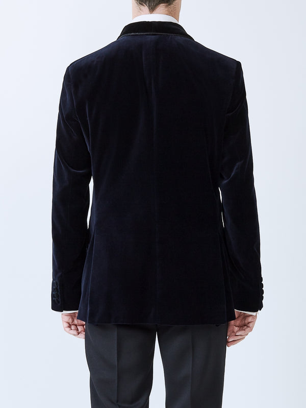 Favourbrook Navy Velvet Single Breasted Grosvenor Smoking Jacket