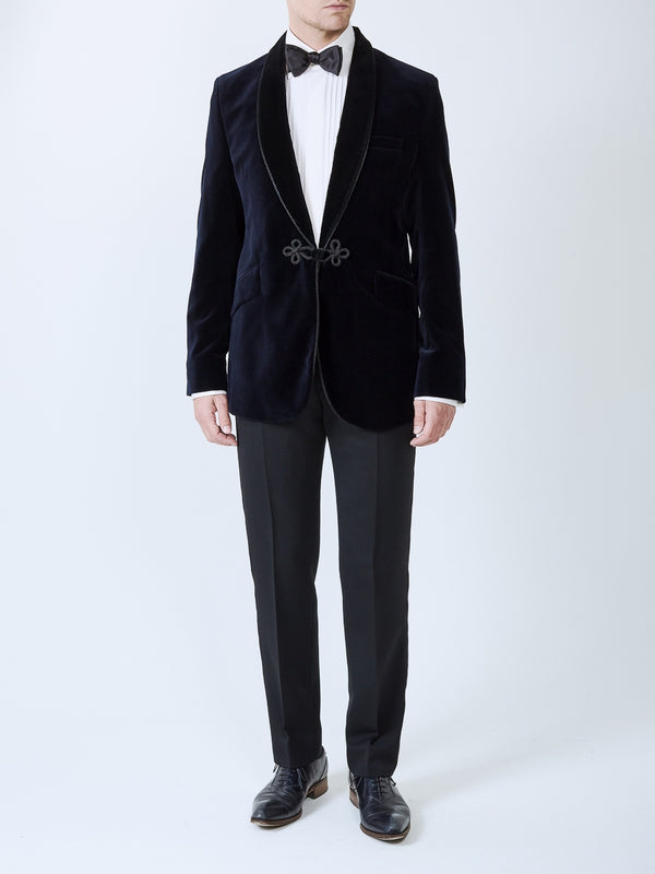 favourbrook Navy Velvet Single Breasted Grosvenor Smoking Jacket