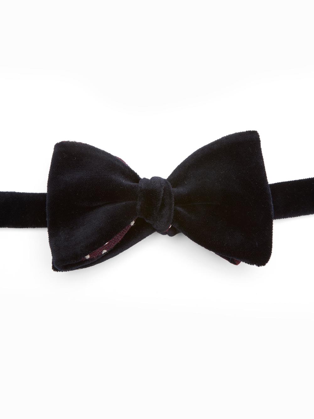 Favourbrook Navy Velvet With Burgundy Pickwick Contrast Large Party Bow Tie