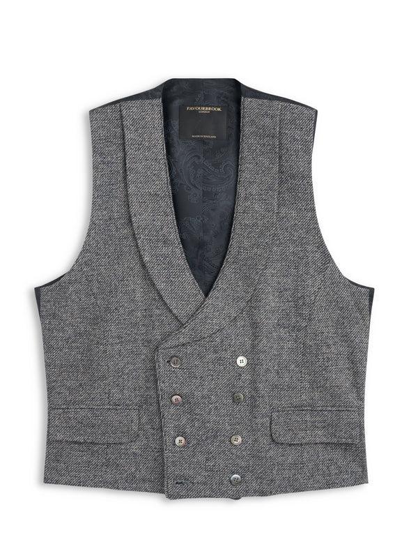 favourbrook Oatmeal Ampton Wool Double Breasted Waistcoat with Piping