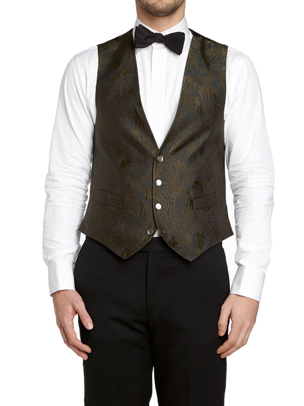 favourbrook Olive Botanics Silk Single Breasted Waistcoat