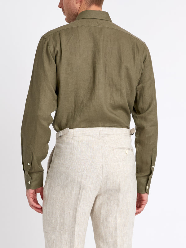 Favourbrook Olive Bridford Linen Cutaway Collar Shirt