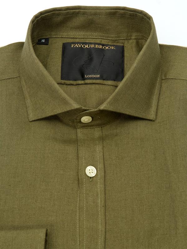 Favourbrook Olive Bridford Linen Cutaway Collar Shirt