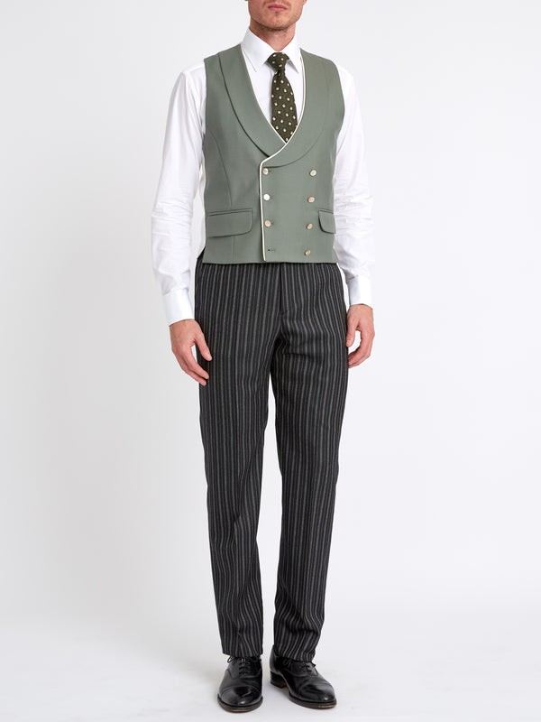 Favourbrook Olive Gabardine Wool Double Breasted Waistcoat With Piping