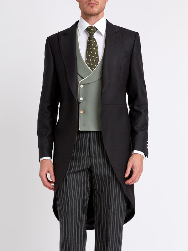 Favourbrook Olive Gabardine Wool Double Breasted Waistcoat With Piping