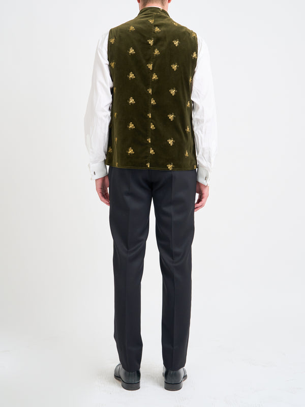 Favourbrook Olive Gold Bees Velvet Cotton Wiltshire Gilet
