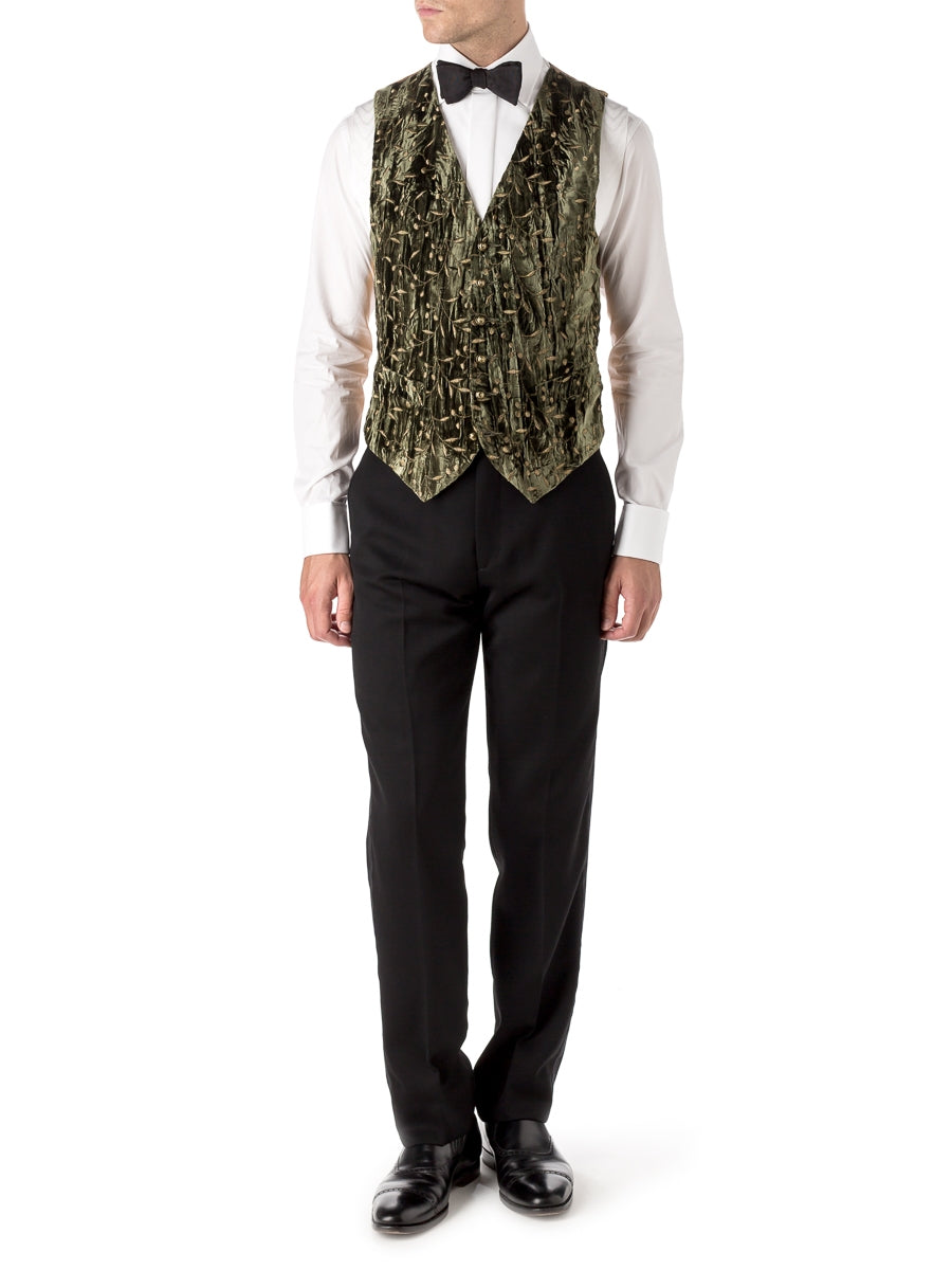 Favourbrook Olive Lurex Berries Velvet Single Breasted Waistcoat