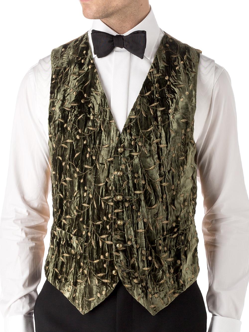 Favourbrook Olive Lurex Berries Velvet Single Breasted Waistcoat