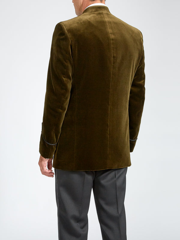 Favourbrook Olive Velvet Nehru Jacket With Frogging On Sleeve