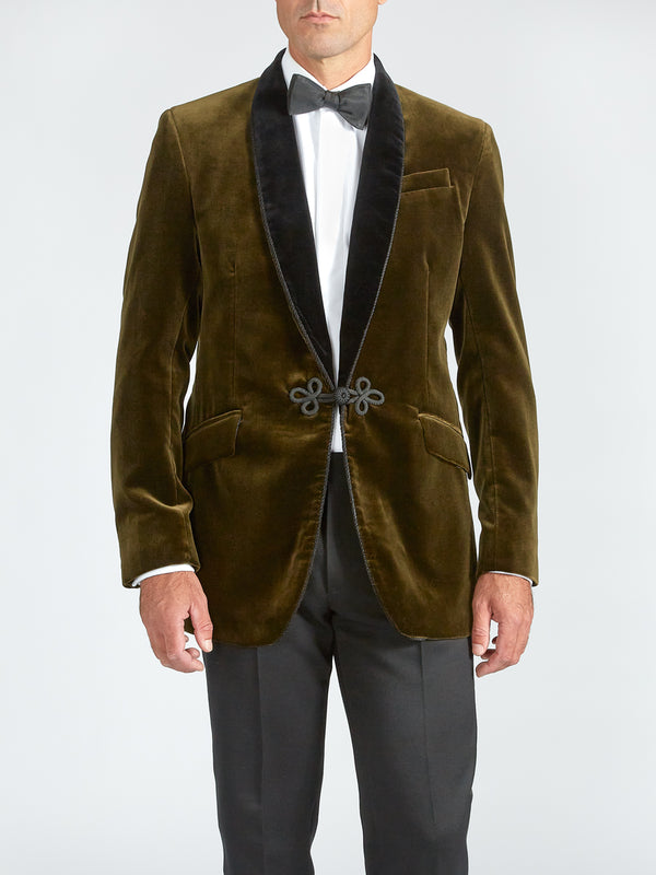 Favourbrook Olive Velvet Single Breasted Grosvenor Smoking Jacket