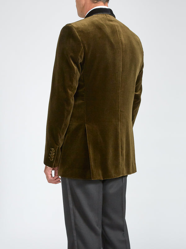 Favourbrook Olive Velvet Single Breasted Grosvenor Smoking Jacket