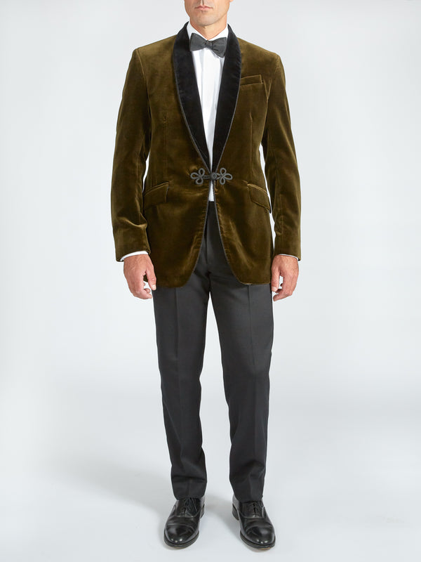 favourbrook Olive Velvet Single Breasted Grosvenor Smoking Jacket