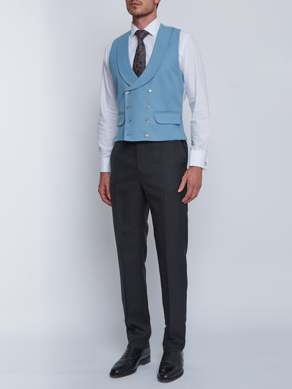 favourbrook Pale Blue Gabardine Wool Double Breasted Waistcoat