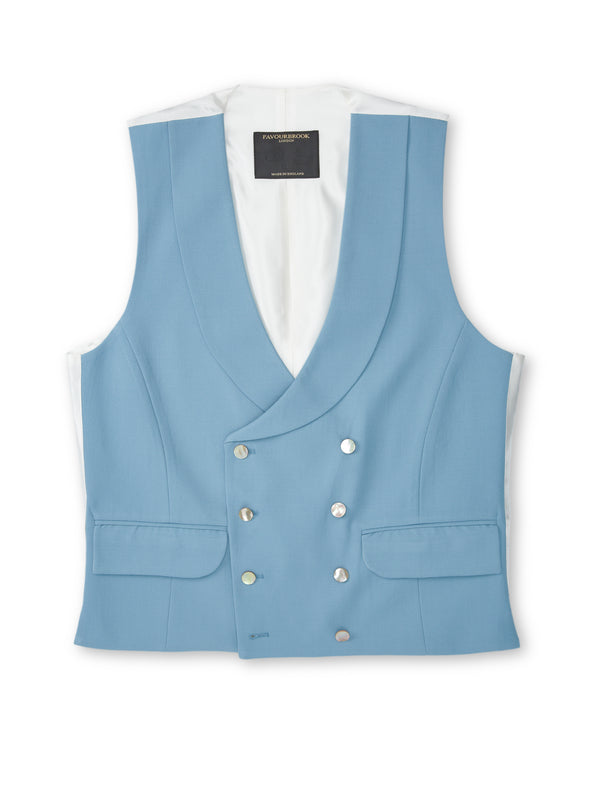 favourbrook Pale Blue Gabardine Wool Double Breasted Waistcoat