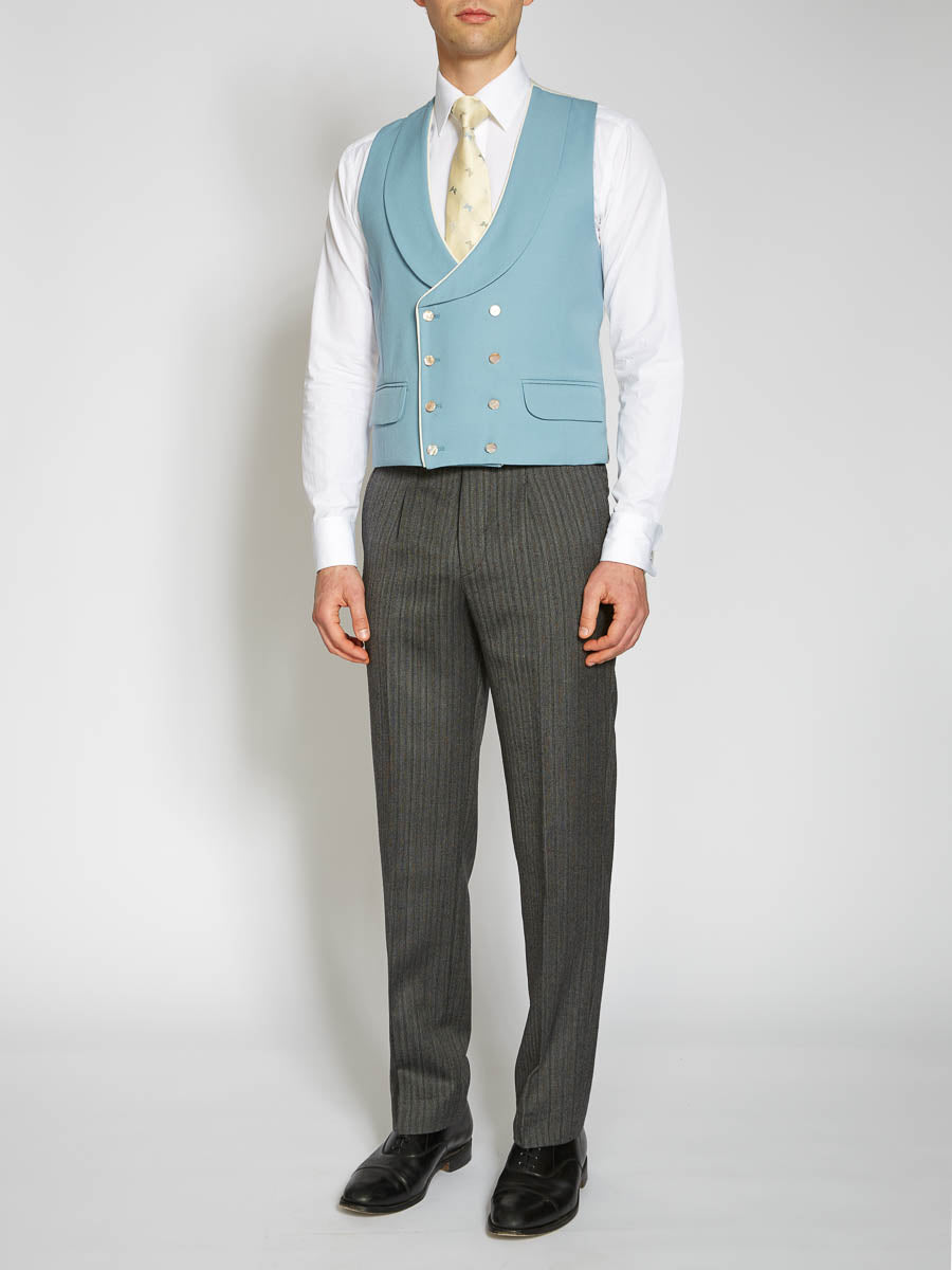 Favourbrook Pale Blue Gabardine Wool Double Breasted Waistcoat With Piping