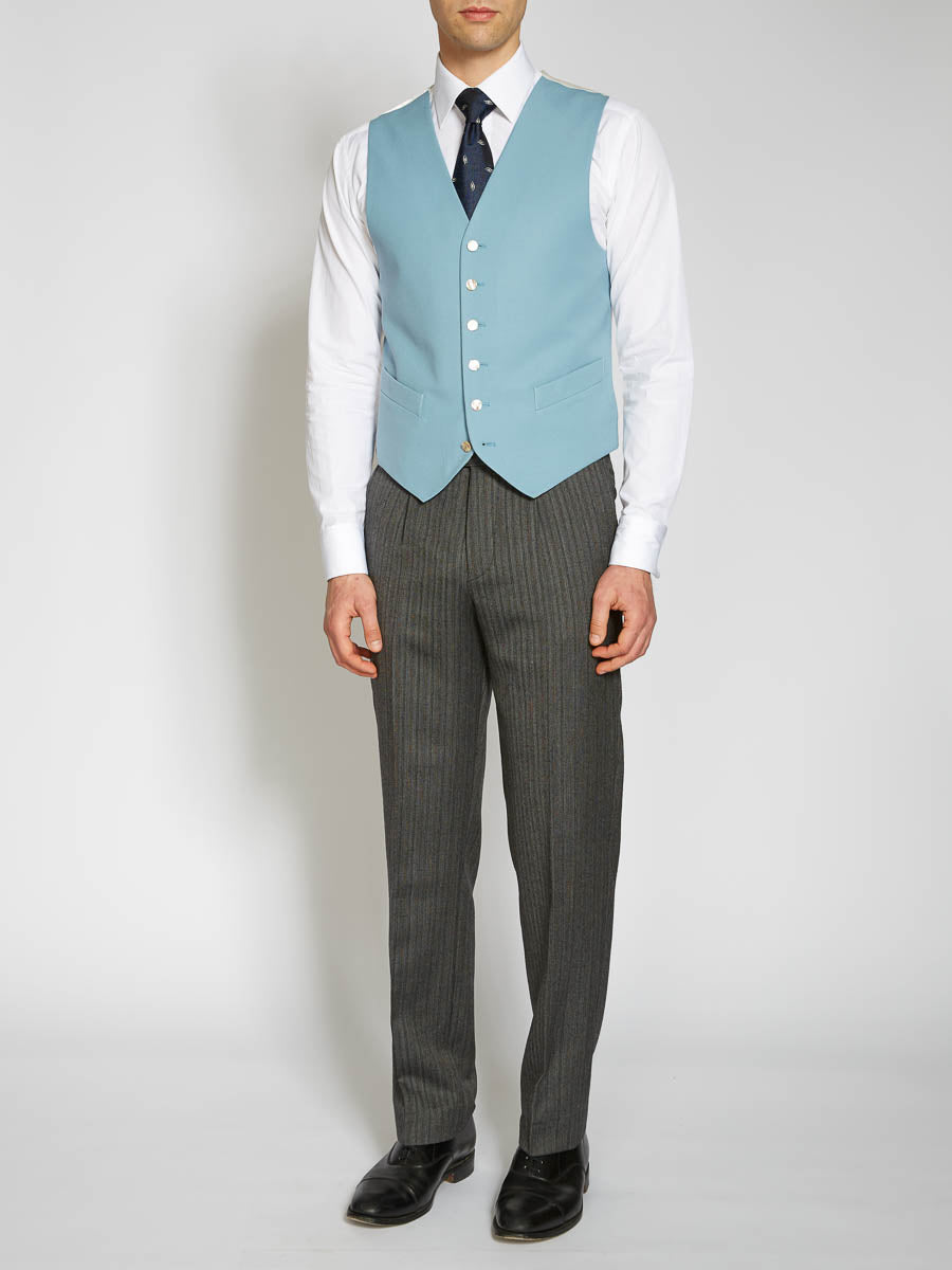 Favourbrook Pale Blue Gabardine Wool Single Breasted Waistcoat