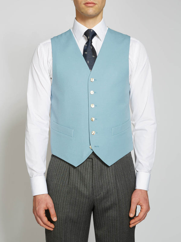 favourbrook Pale Blue Gabardine Wool Single Breasted Waistcoat