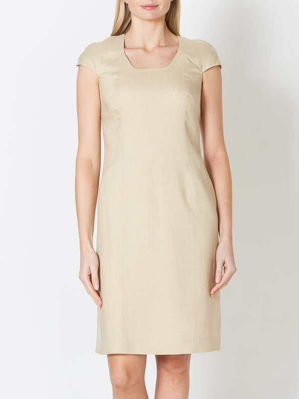 Favourbrook Philippa Dress Gold Plain Crease Resist Linen