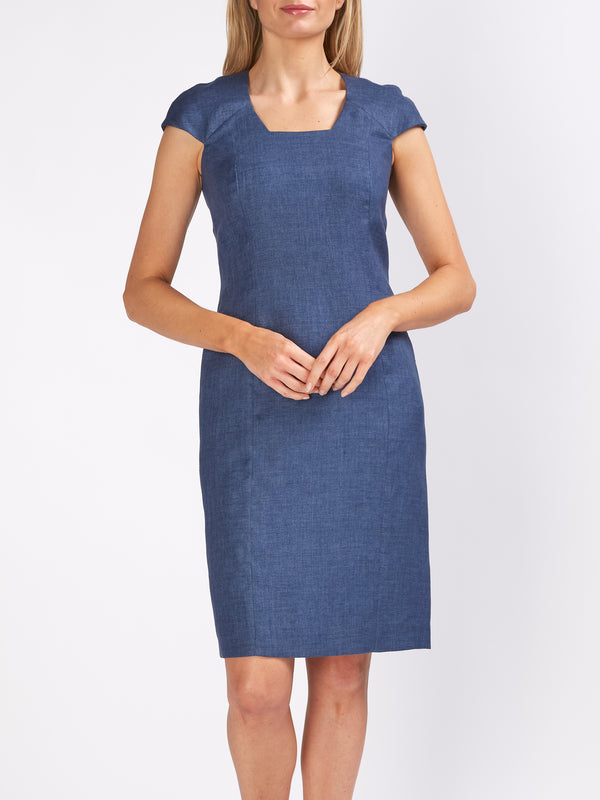 Favourbrook Philippa Dress Navy Plain Crease Resist Linen
