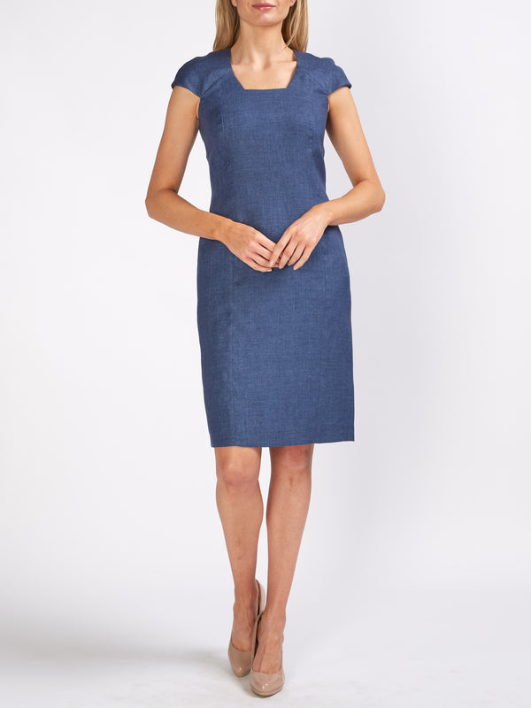 favourbrook Philippa Dress Navy Plain Crease Resist Linen