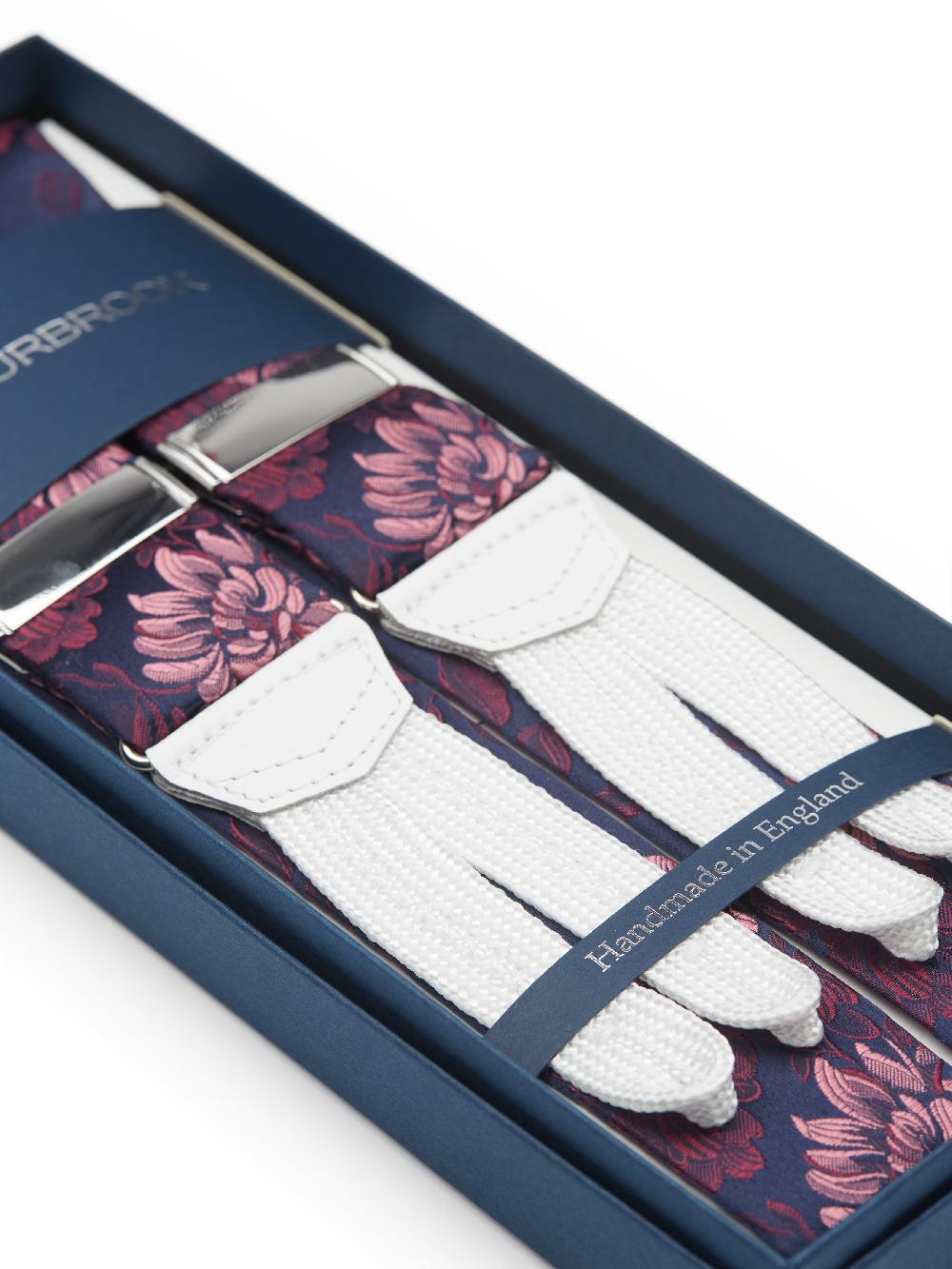 Favourbrook Pink Bourgainville White Leather Silk Braces