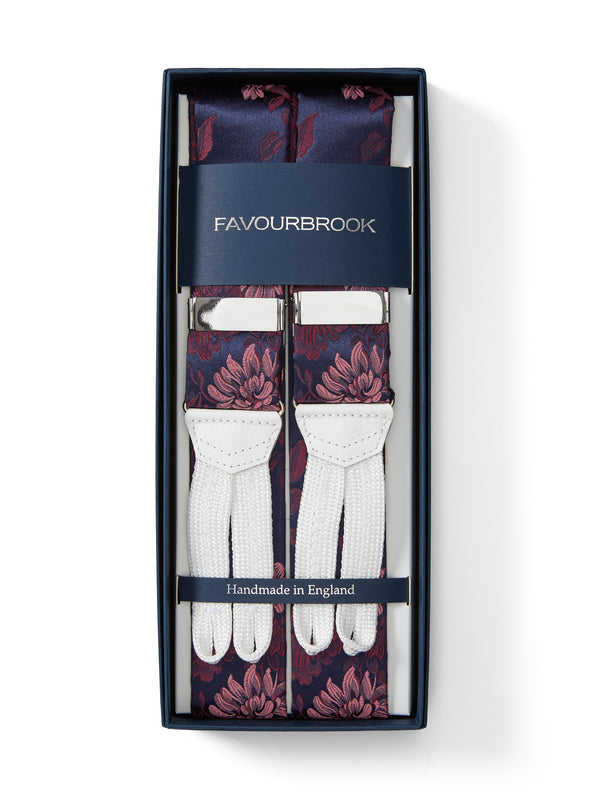 favourbrook Pink Bourgainville White Leather Silk Braces