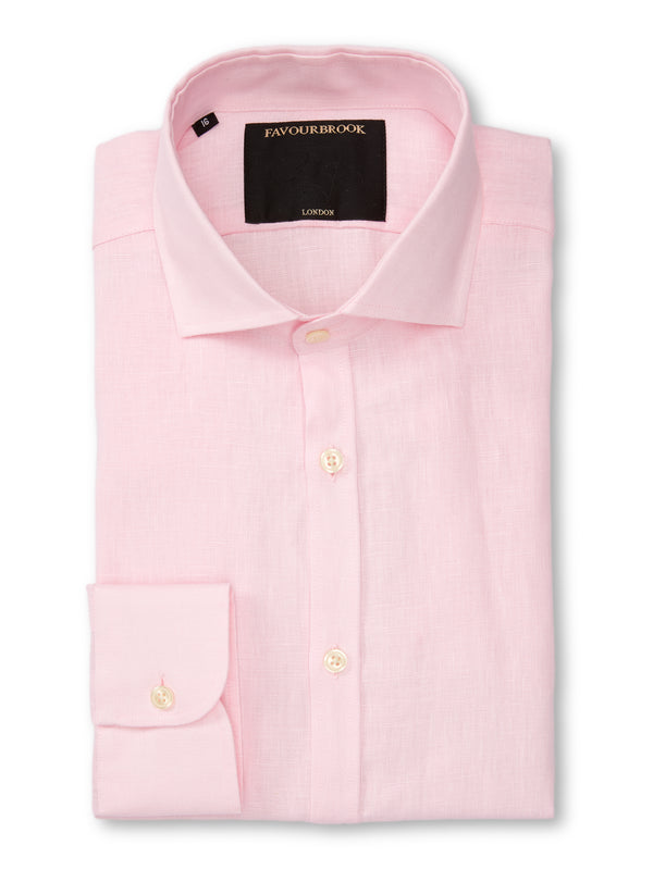 favourbrook Pink Bridford Linen Cutaway Collar Shirt