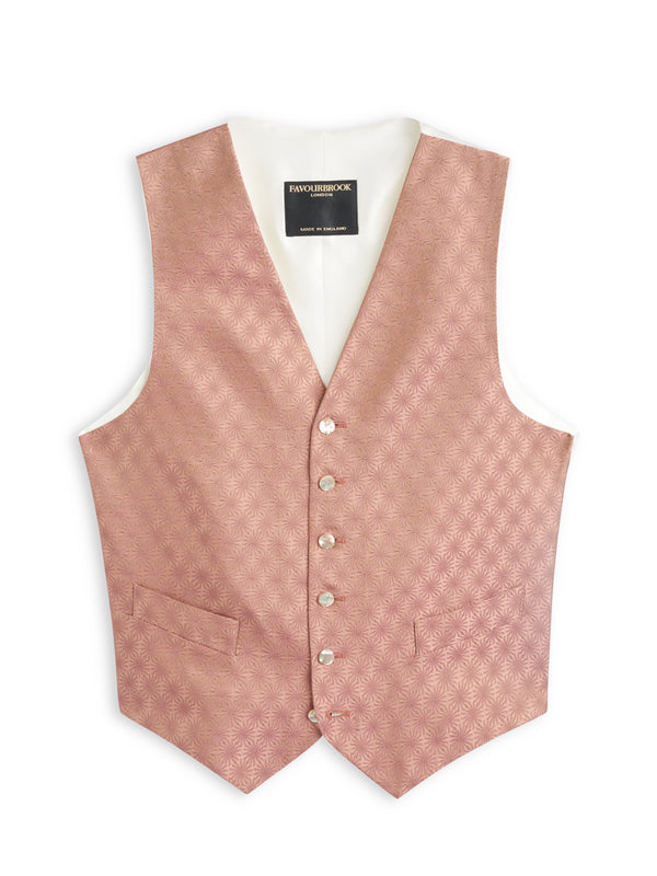 favourbrook Pink Little Starburst Silk Single Breasted 6 Button Waistcoat