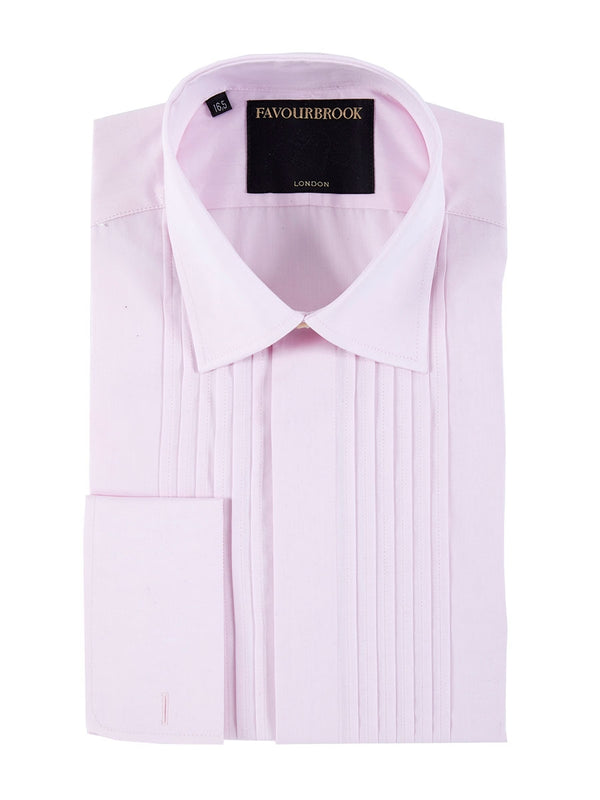 favourbrook Pink Poplin Cotton Pleated Pintuck Dress Shirt