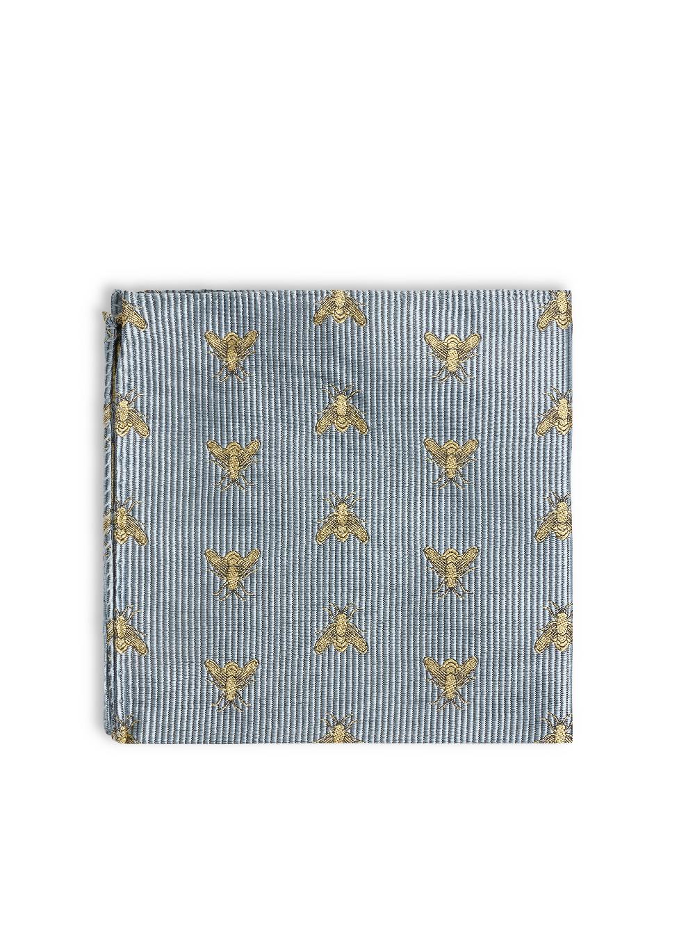 Favourbrook Powder Blue Gold Bees Silk Pocket Square