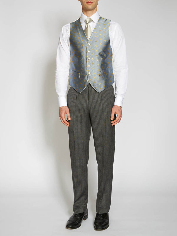 Favourbrook Powder Blue Gold Bees Silk Single Breasted Waistcoat
