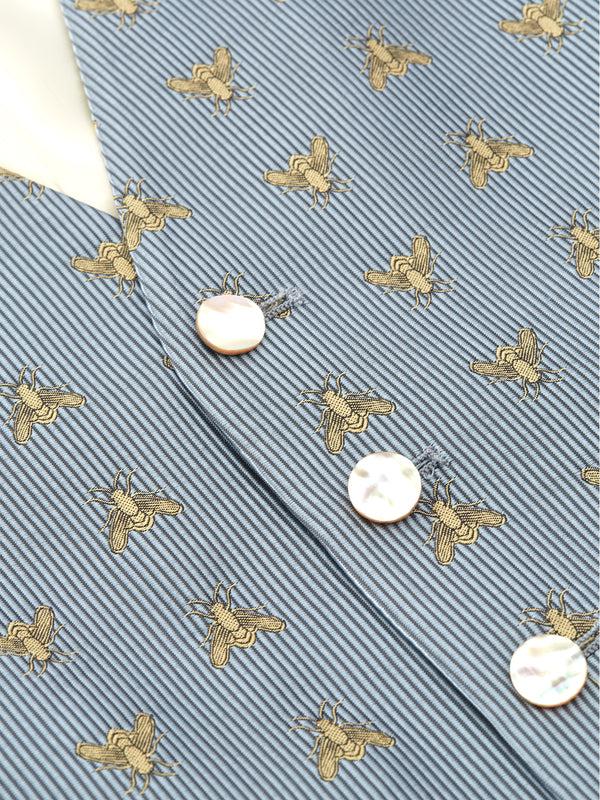 Favourbrook Powder Blue Gold Bees Silk Single Breasted Waistcoat