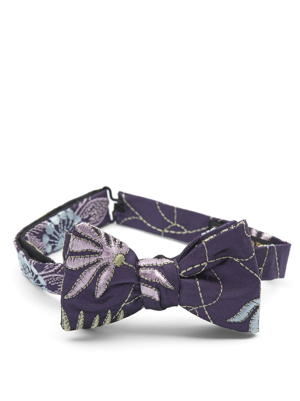 favourbrook Purple Embroidered Shantung Silk Bow Tie