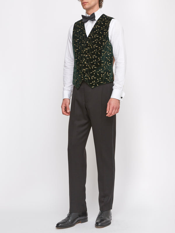 Favourbrook Racing Green Lurex Berries Velvet Cotton Single Breasted Waistcoat